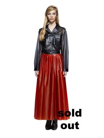 Leather Pleat Coat - Luxury Red