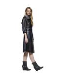 GINZA - Faux fur collar long trench coat Ash Black