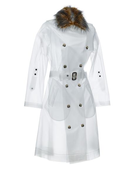 GINZA - Faux fur collar long trench coat Frosty White